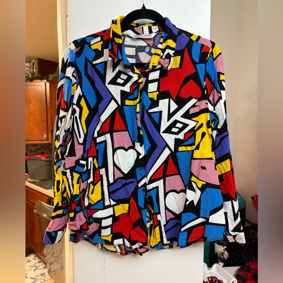 Tops - Vintage Colorful Geometric Button-Up Shirt
